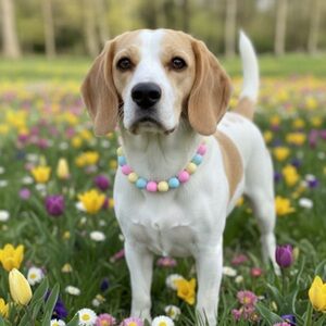 Handmade S Cute Pastel Pink, Yellow, & Blue Beaded Dog Collar, Size 11.5”